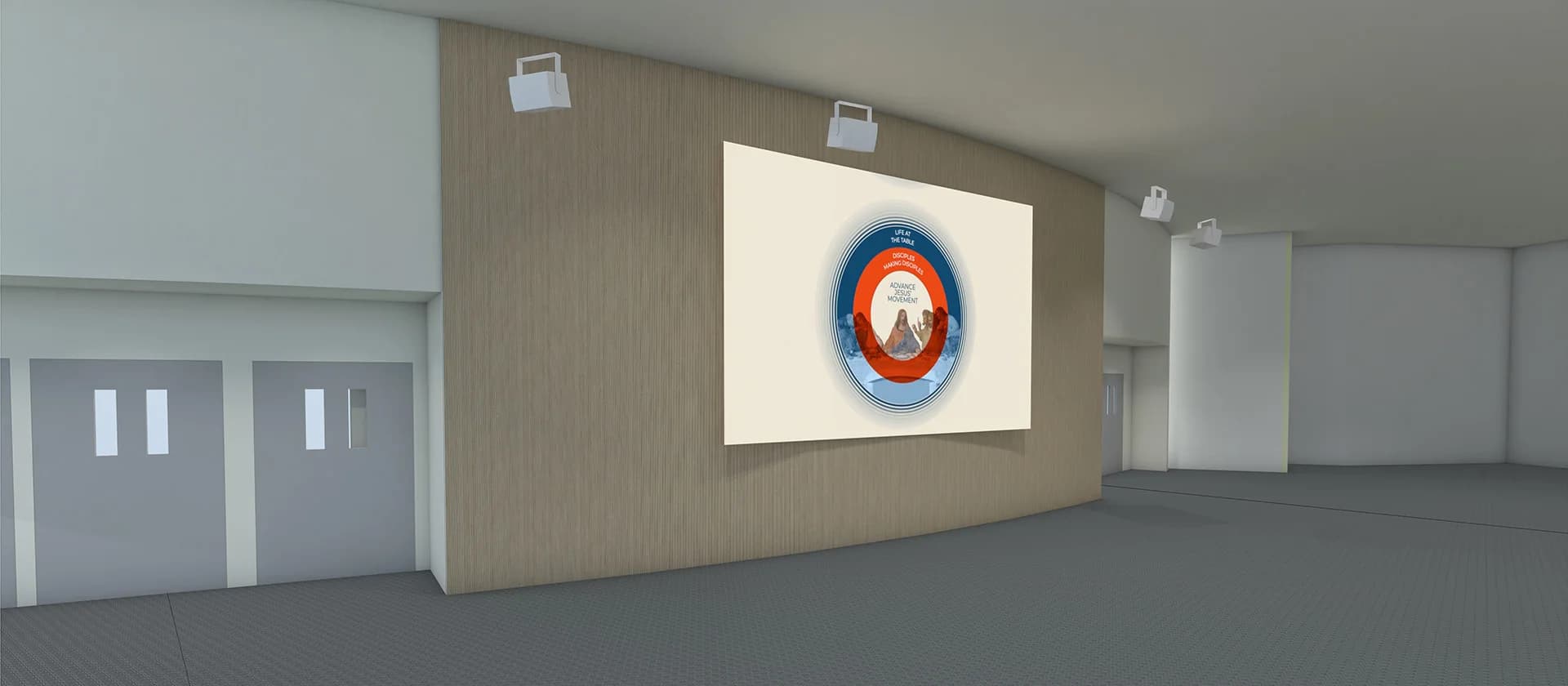 Design rendering of the Mannahouse PDX lobby LED wall