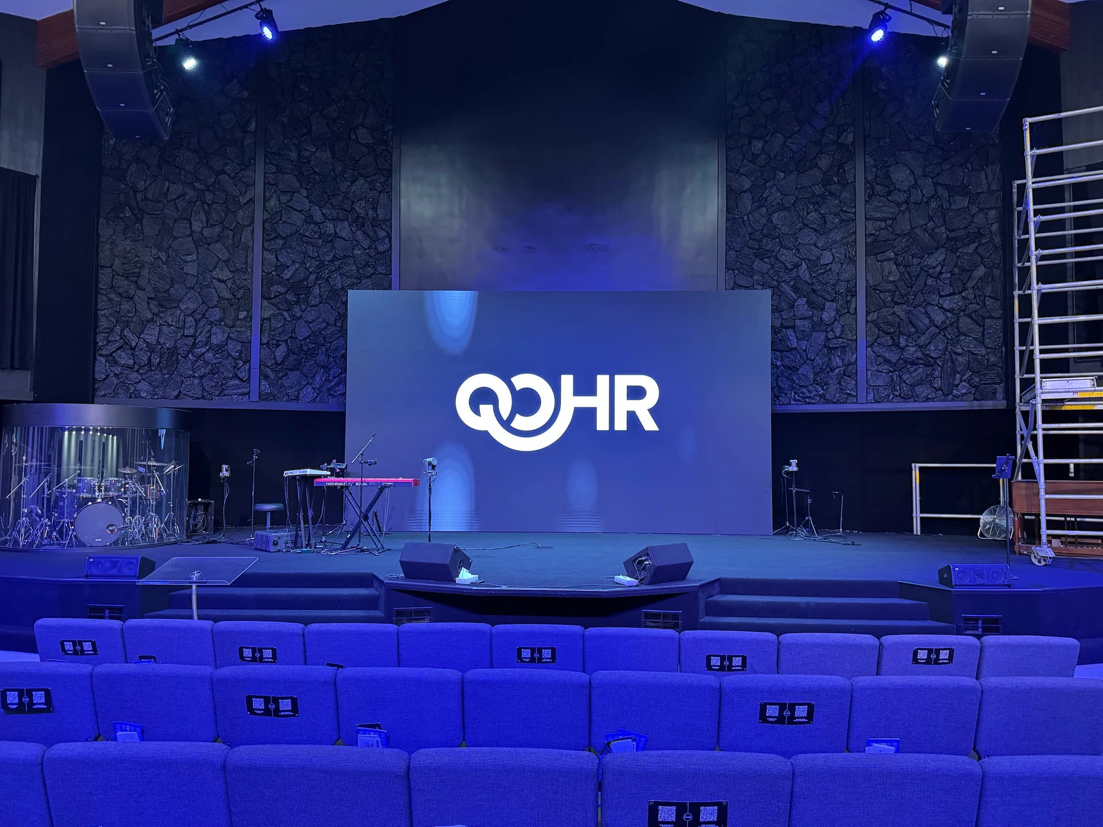 Encounter Church stage with its completed LED wall