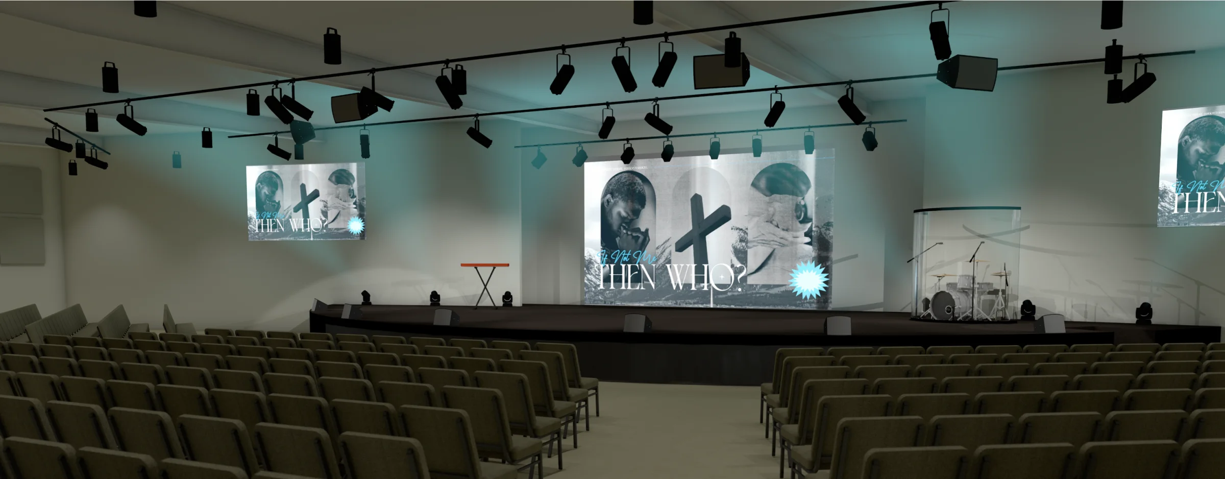 Capo Beach Church sanctuary AVL and LED wall design visualization
