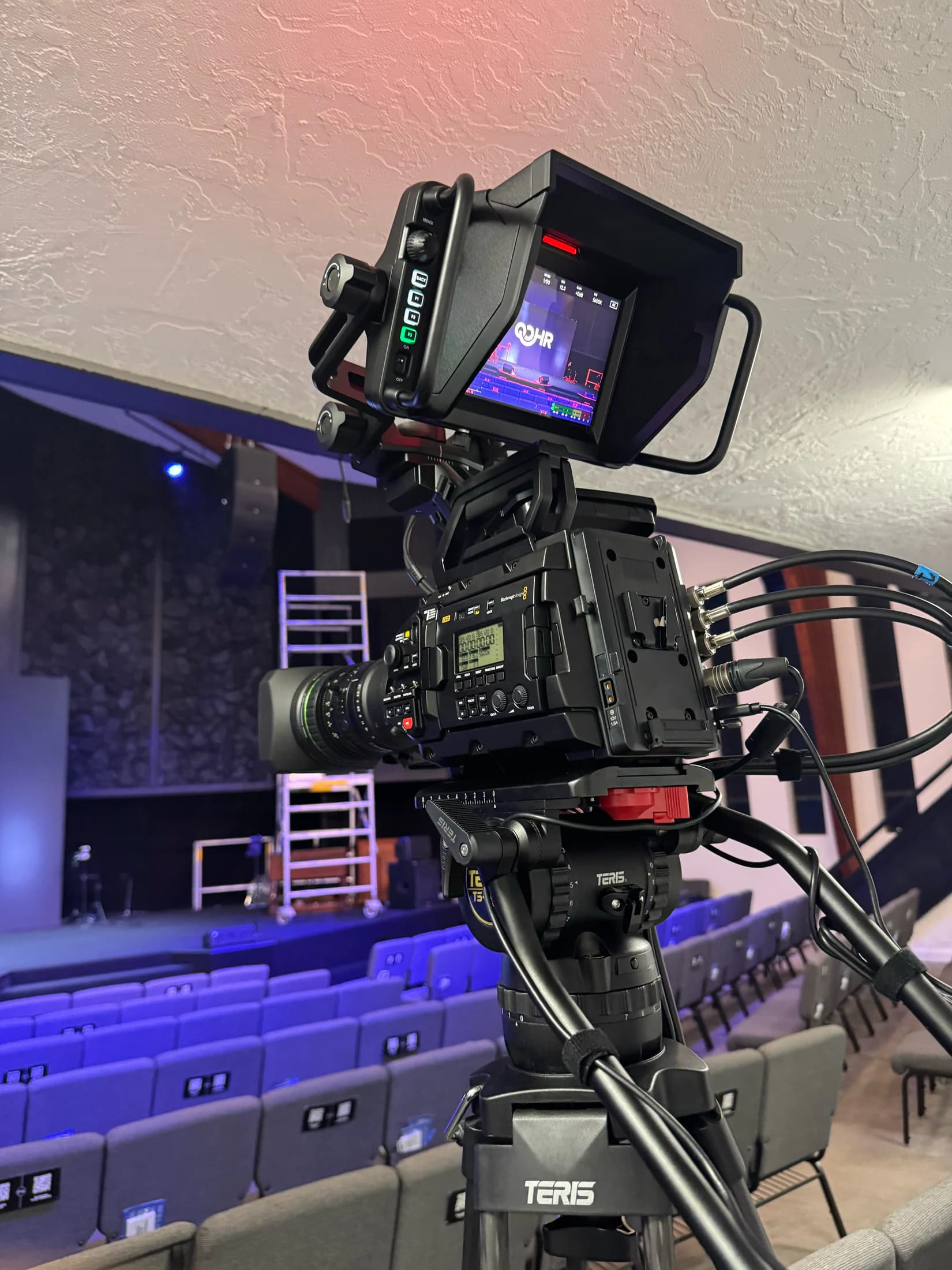 Blackmagic URSA Broadcast G2 camera overlooking the Encounter Church stage