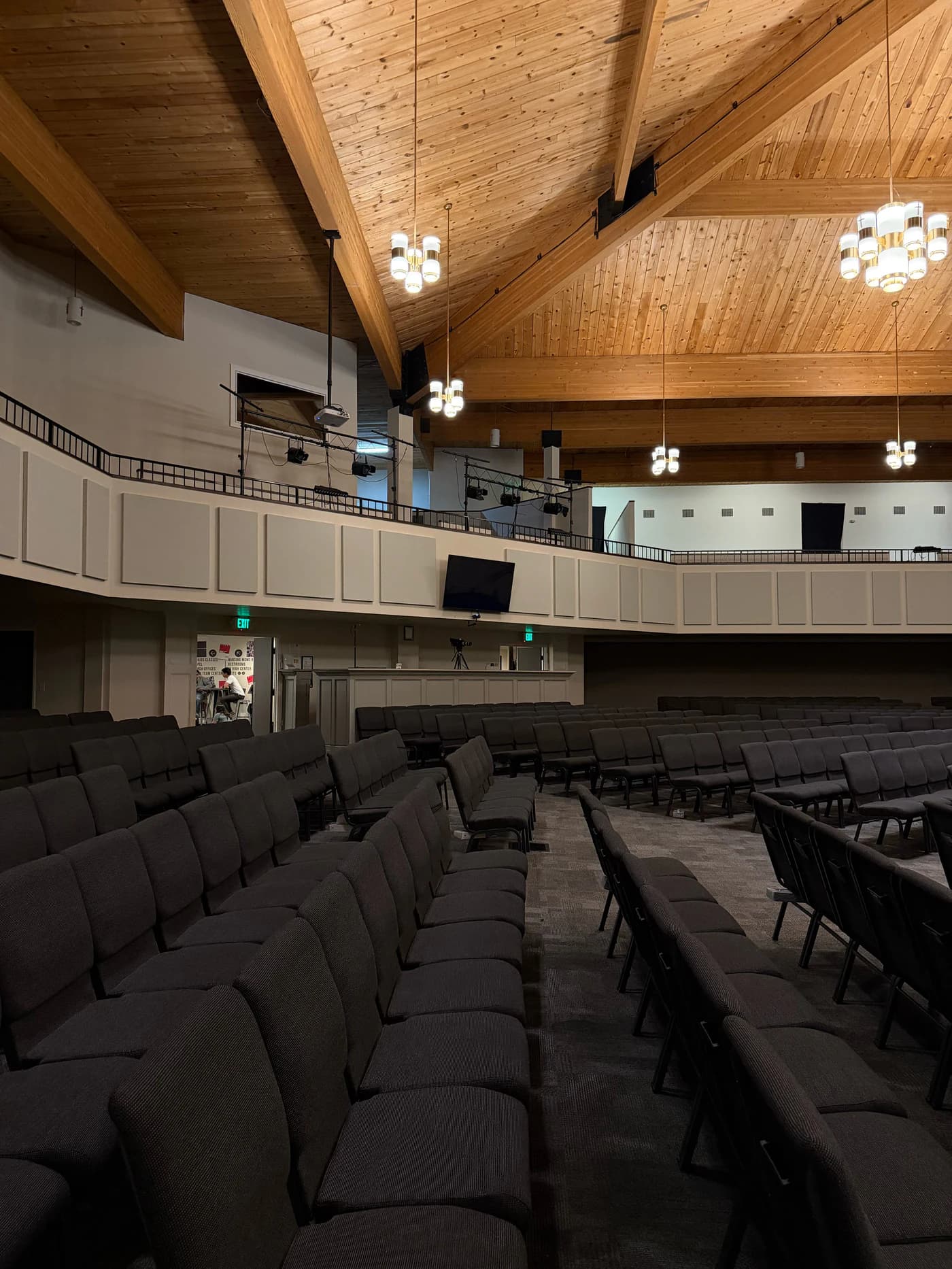 Broadband acoustic panels integrated along the Joy Church balcony