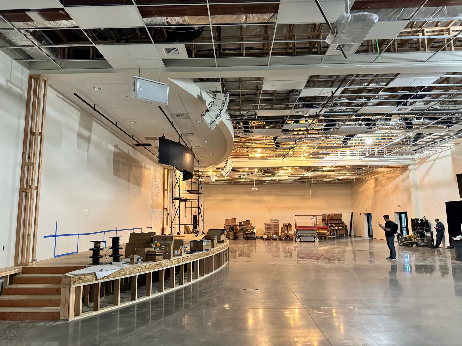 New Vintage Church sanctuary during open-ceiling construction