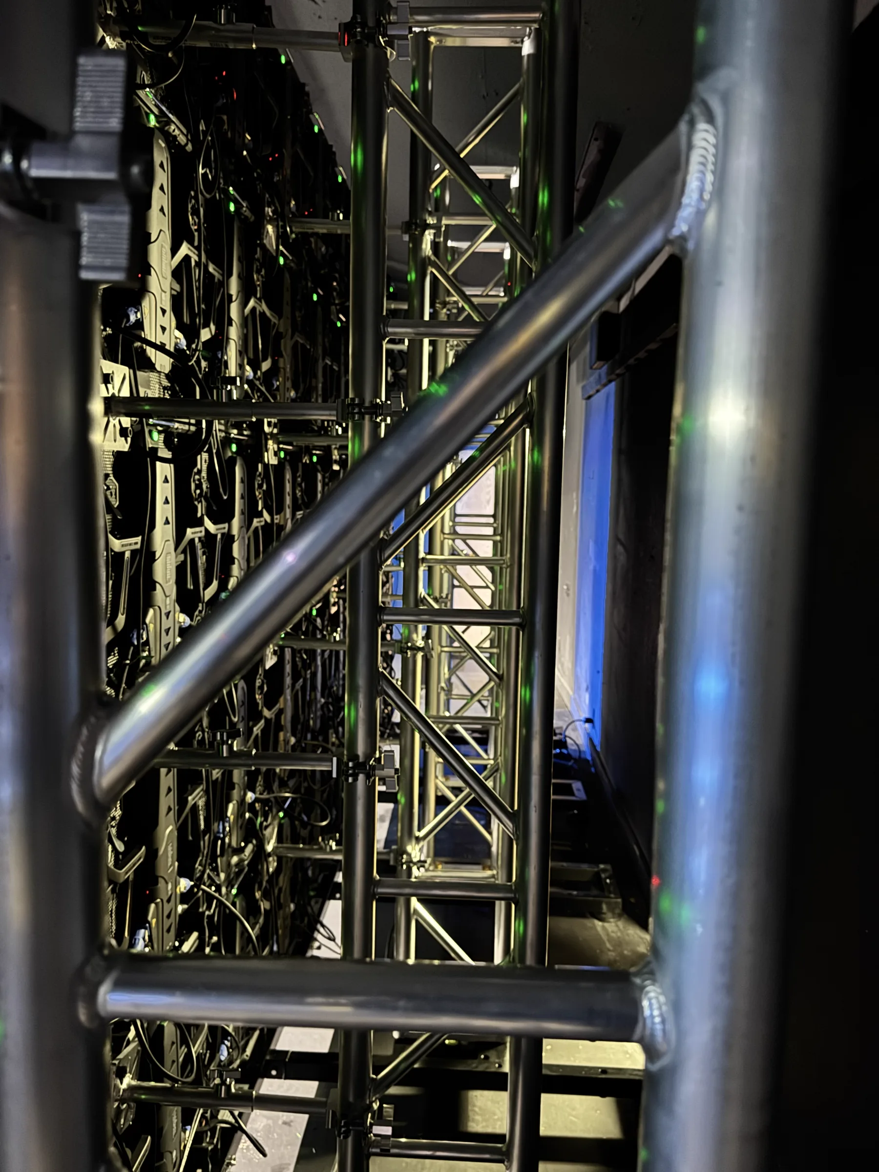 Service corridor and ground-support truss behind the Reign Church LED wall