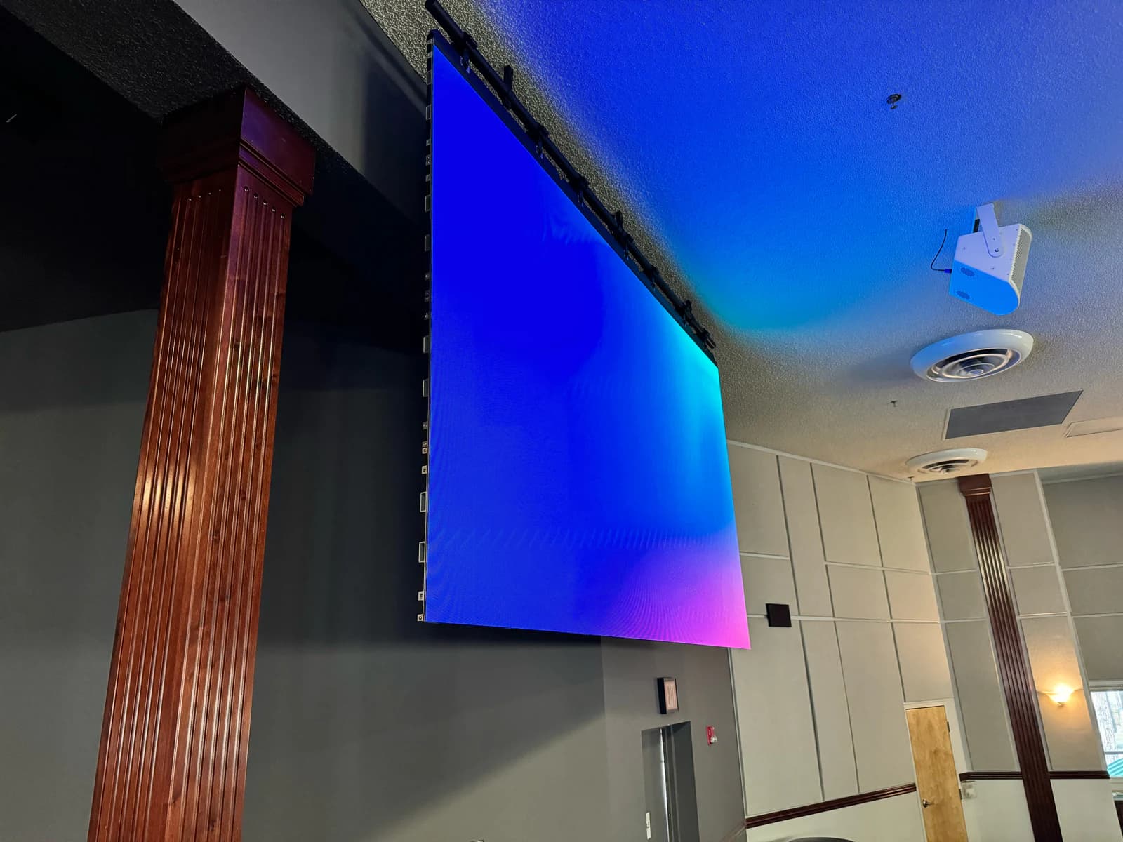 Close side view of a completed MountainHouse LED display