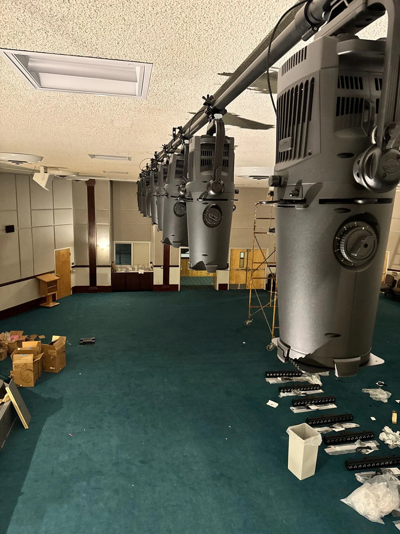 Close view of installed Elation fixtures at MountainHouse Church