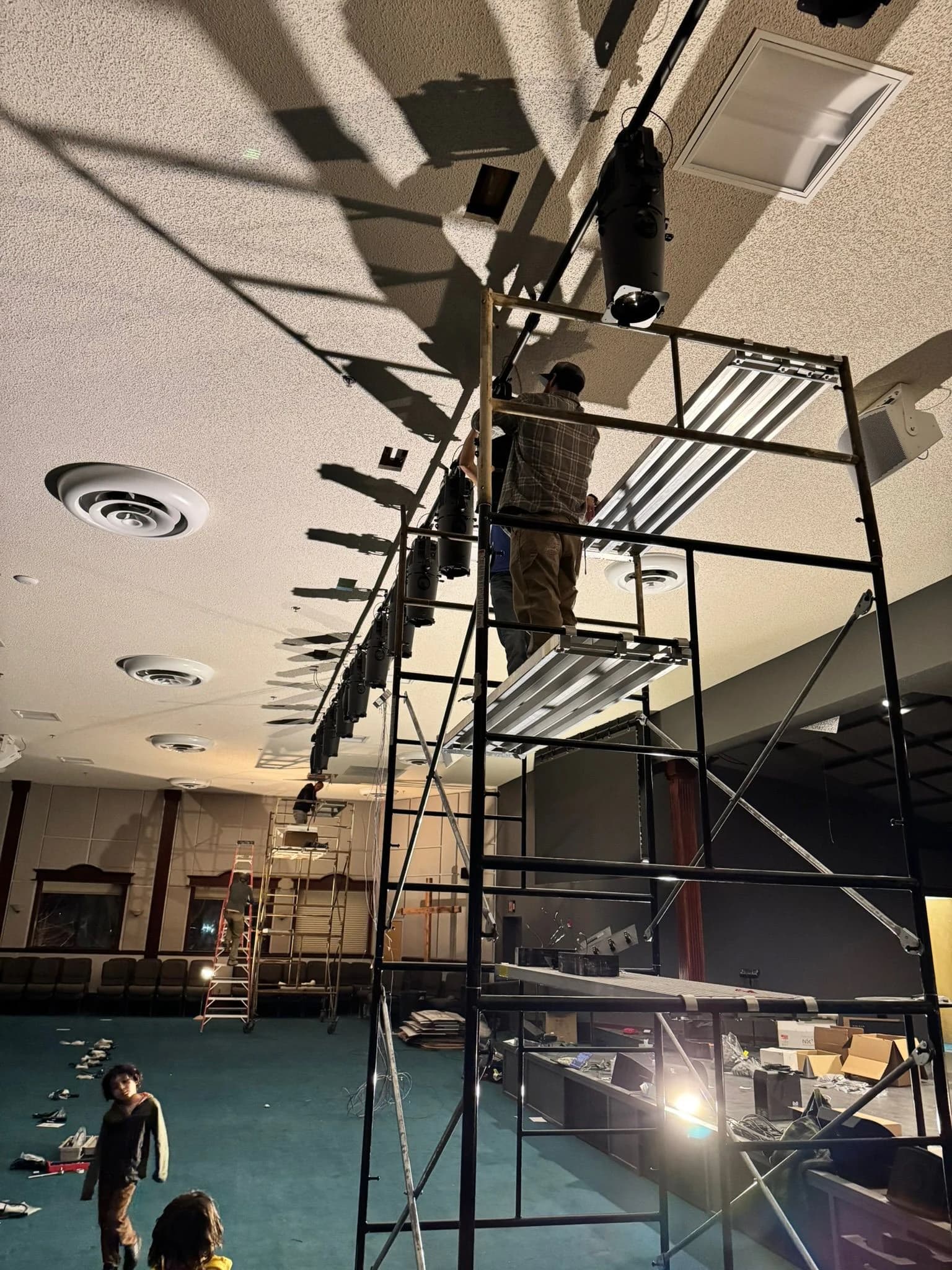 MountainHouse lighting truss during installation