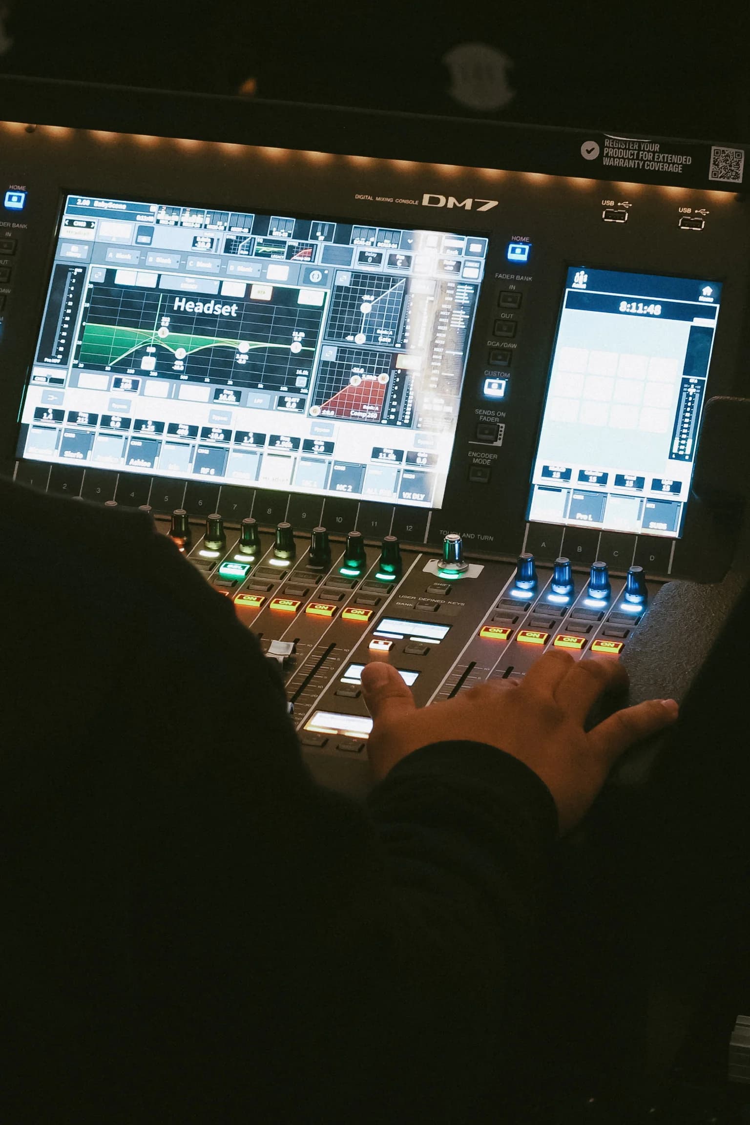 Engineer operating the Yamaha DM7 console at Zoe Church South Bay