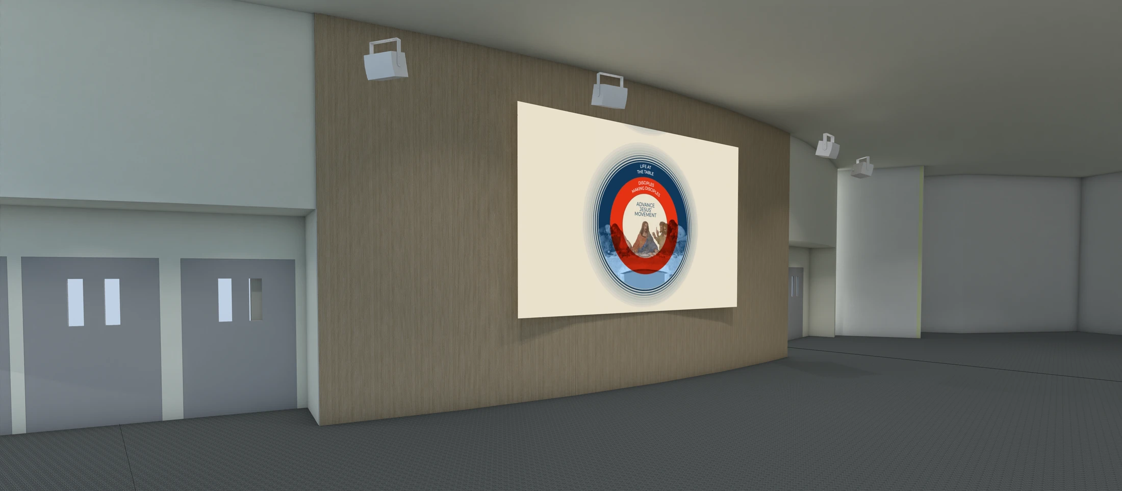 Design rendering for the Mannahouse PDX lobby LED wall